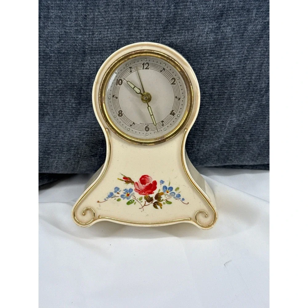 VTG Thorens Liebes Echo Musical Alarm Clock Swiss Movement Germany Floral *READ*
